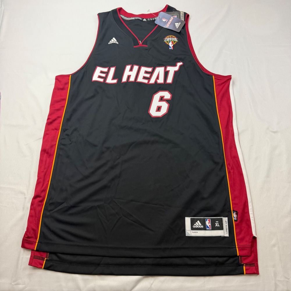 Adidas Basketball Jersey Mens XL Black El Heat LeBron James Noche Latina 6